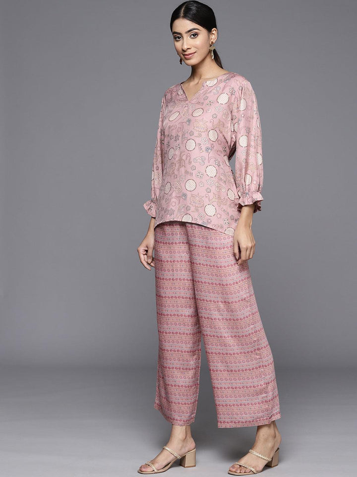 Pink Printed Silk Blend Co-Ords - Libas