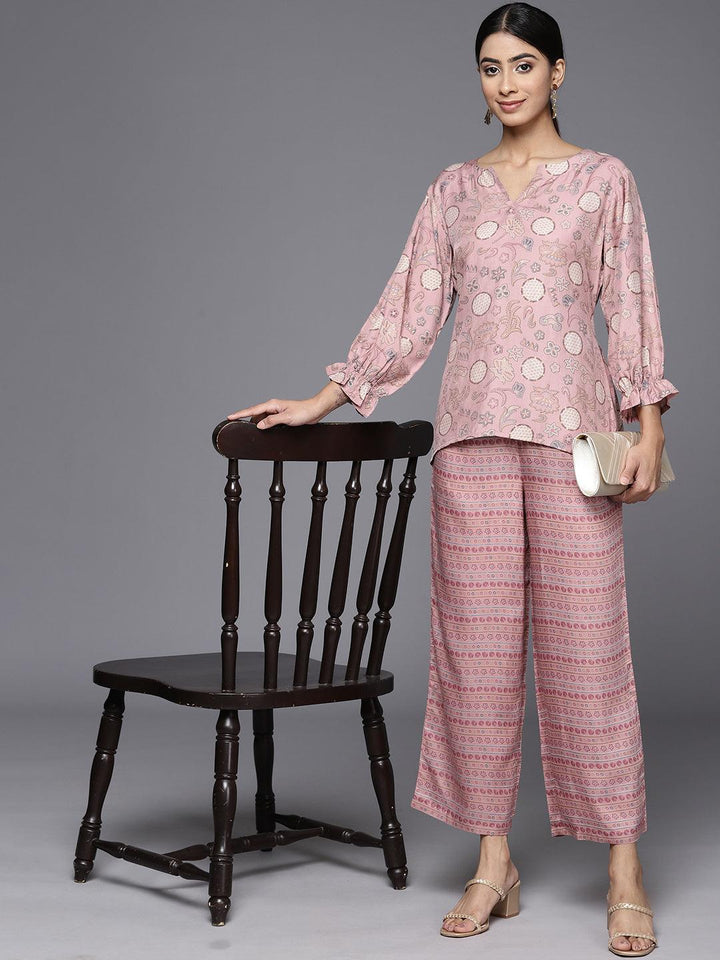 Pink Printed Silk Blend Co-Ords - Libas