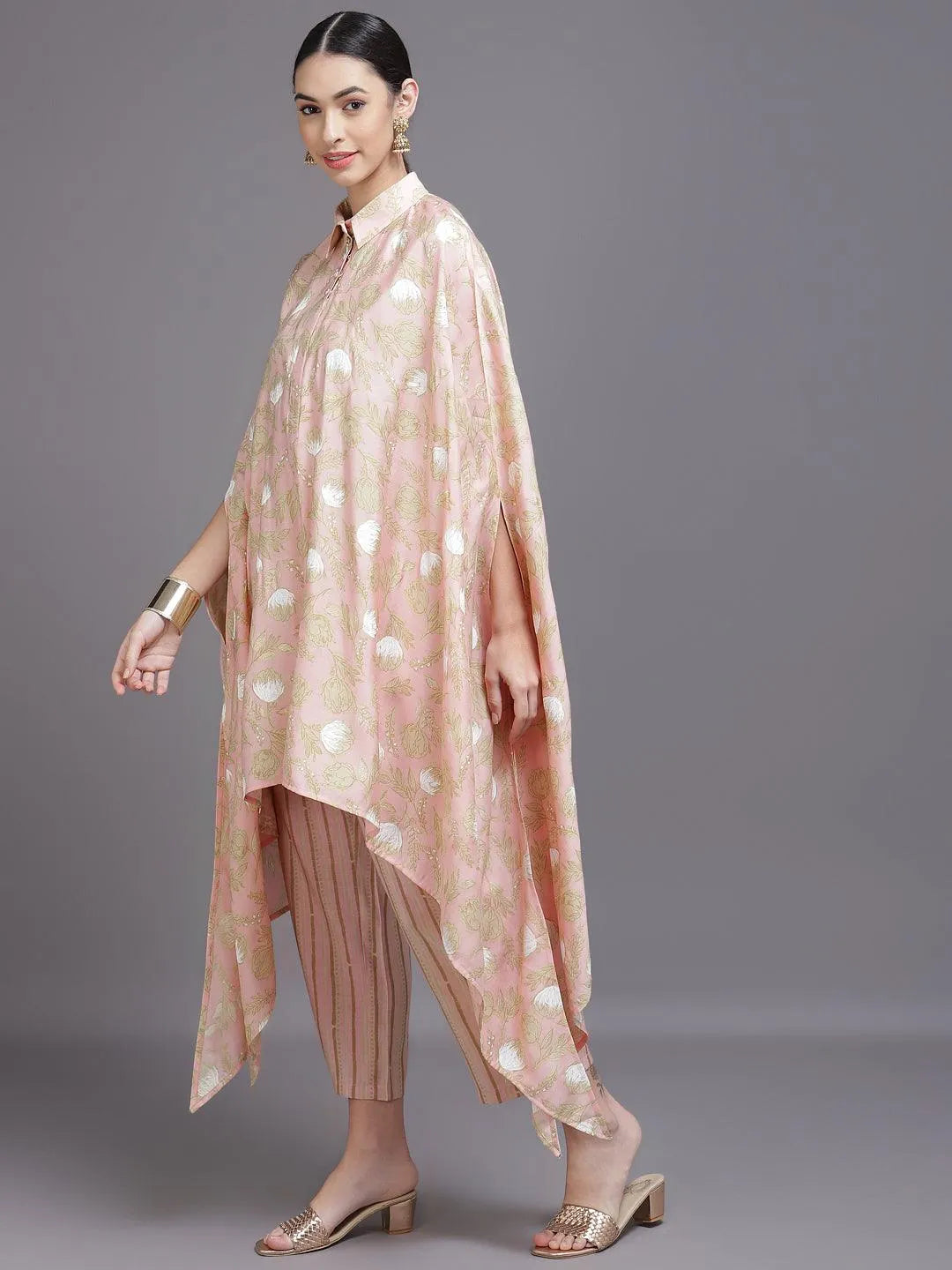 Pink Printed Silk Blend Kurta Set - Libas 