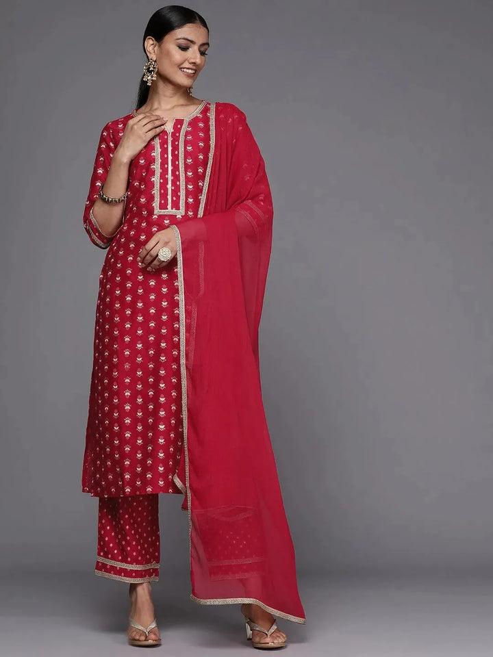 Pink Printed Silk Blend Suit Set - Libas