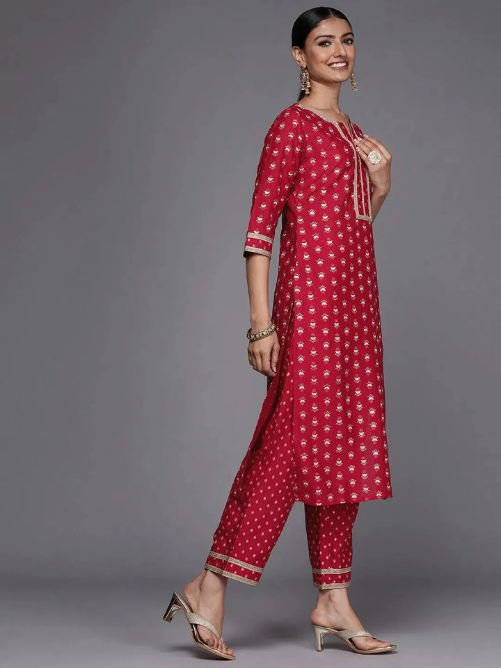 Pink Printed Silk Blend Suit Set - Libas