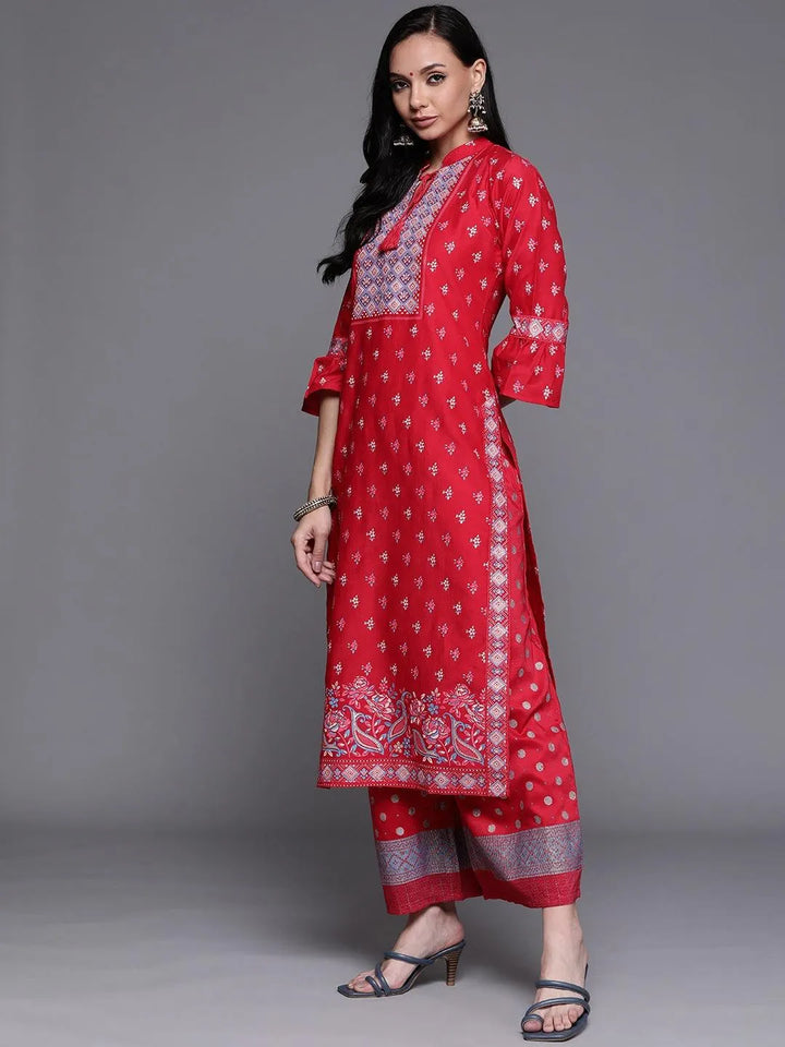 Pink Printed Silk Blend Suit Set - Libas