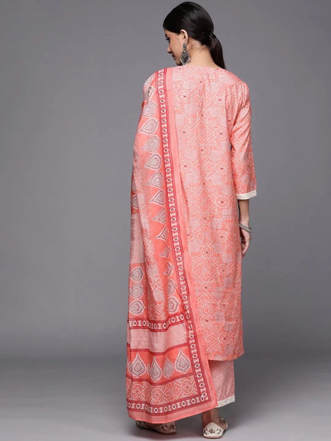 Pink Printed Silk Blend Straight Suit Set - Libas 