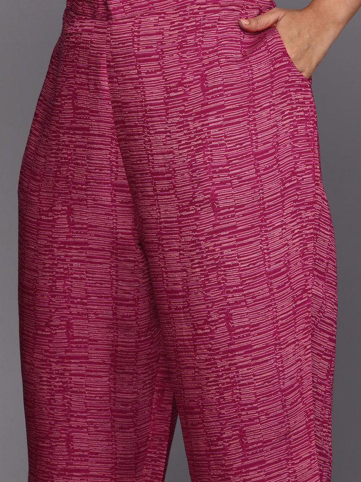 Pink Printed Silk Blend Straight Kurta With Trousers & Dupatta - Libas