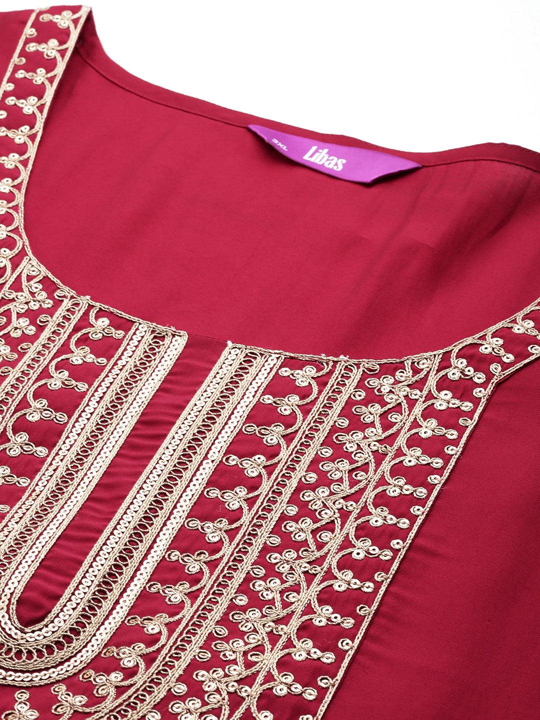 Pink Printed Silk Blend Straight Kurta With Trousers & Dupatta - Libas 