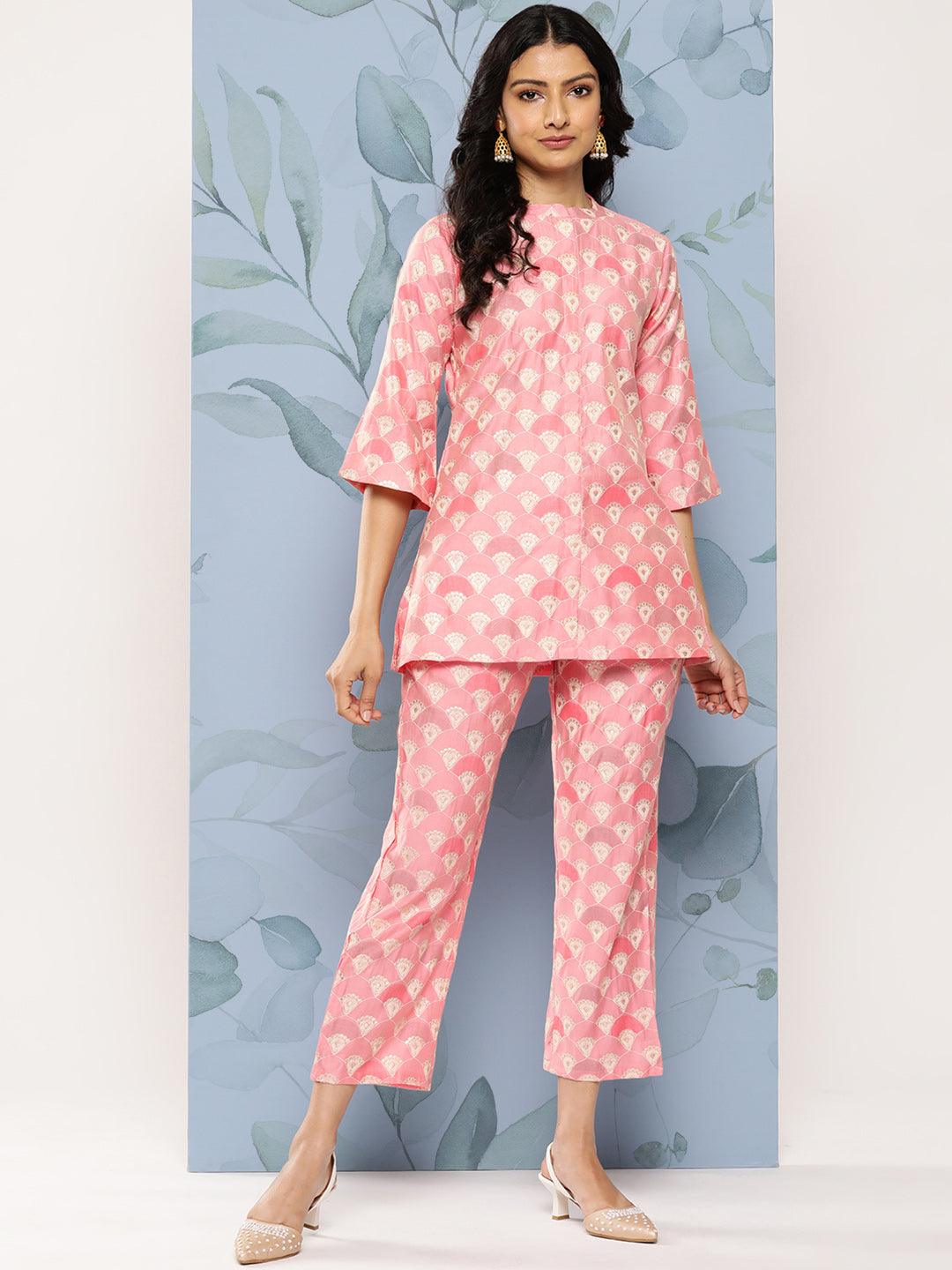 Pink Printed Silk Blend Co-Ords - Libas