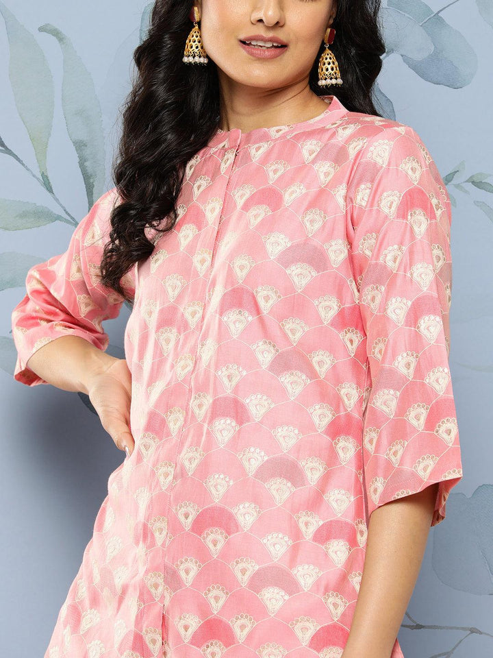 Pink Printed Silk Blend Co-Ords - Libas