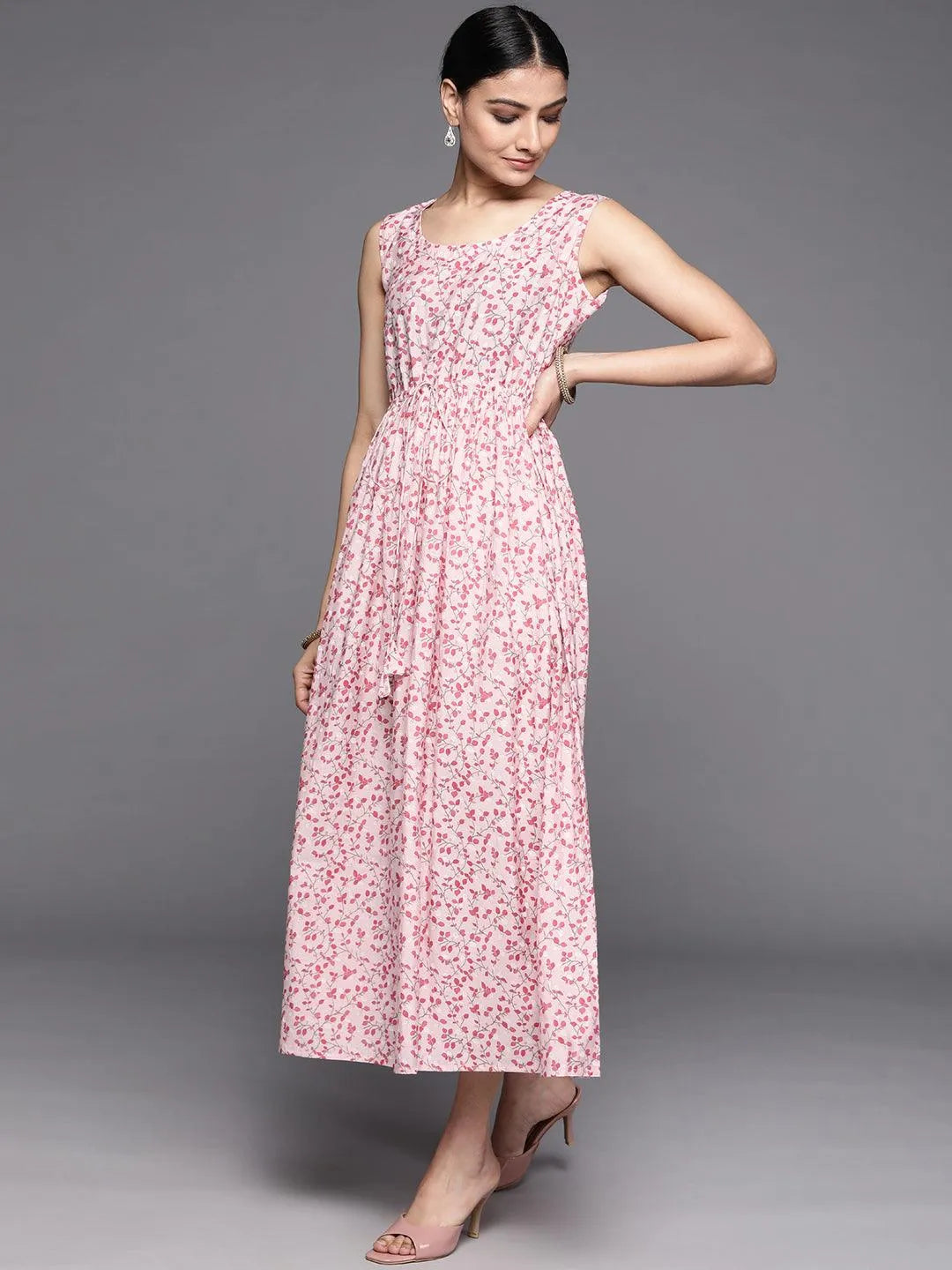 Pink Printed Silk Dress - Libas