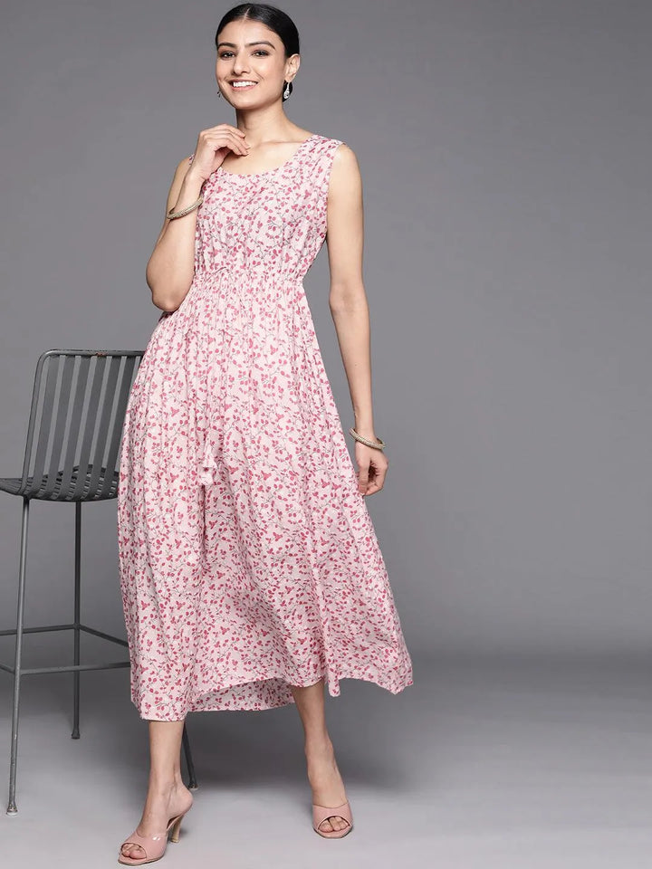 Pink Printed Silk Dress - Libas