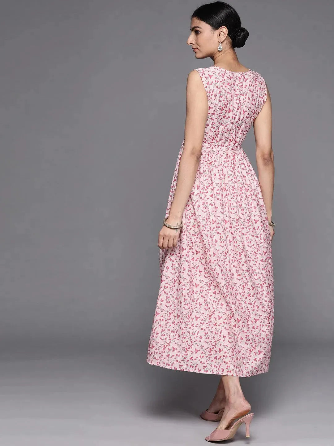 Pink Printed Silk Dress - Libas