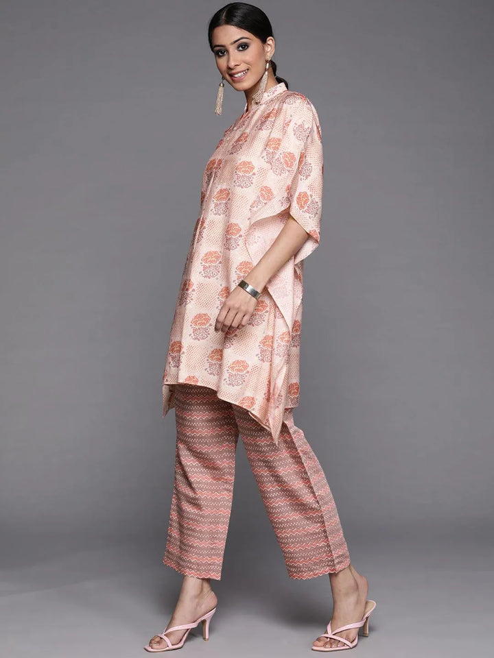 Pink Printed Silk Kurta Set - Libas