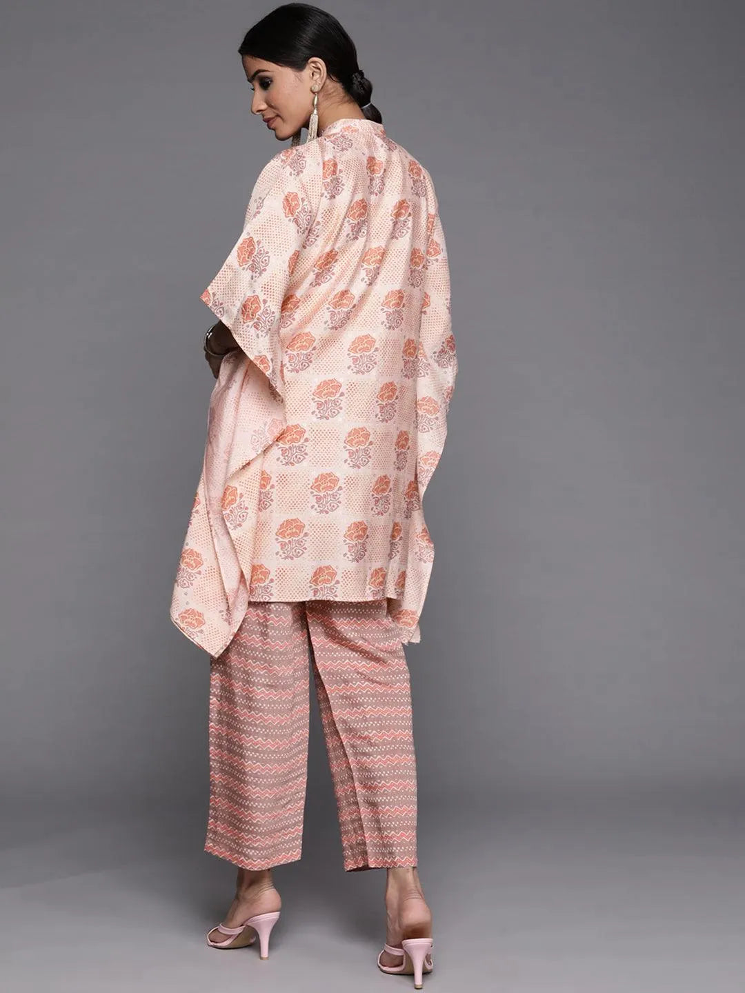 Pink Printed Silk Kurta Set - Libas 