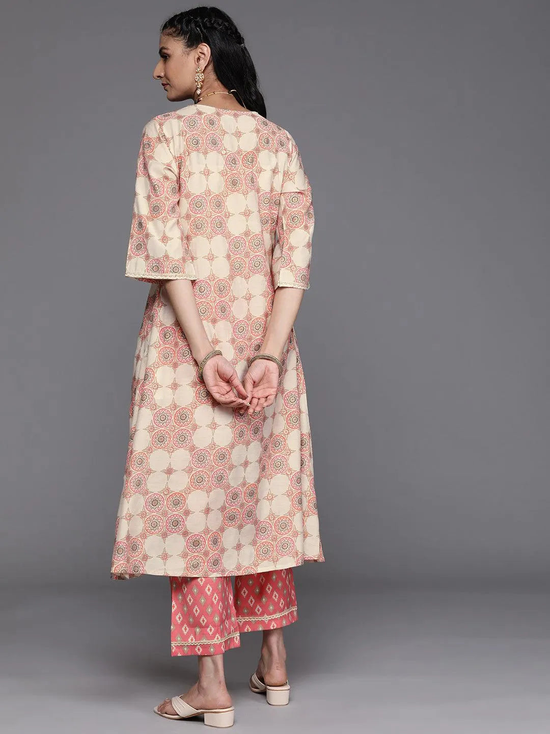 Pink Printed Silk Kurta - Libas 