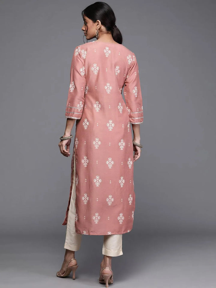 Pink Printed Silk Kurta - Libas