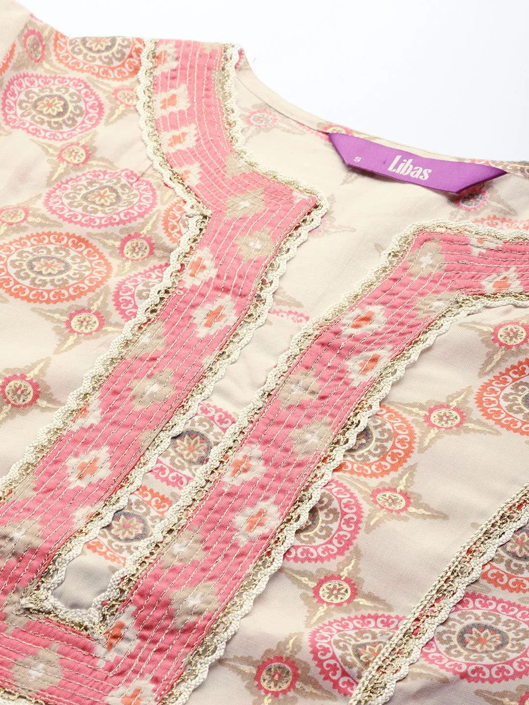 Pink Printed Silk Kurta - Libas 