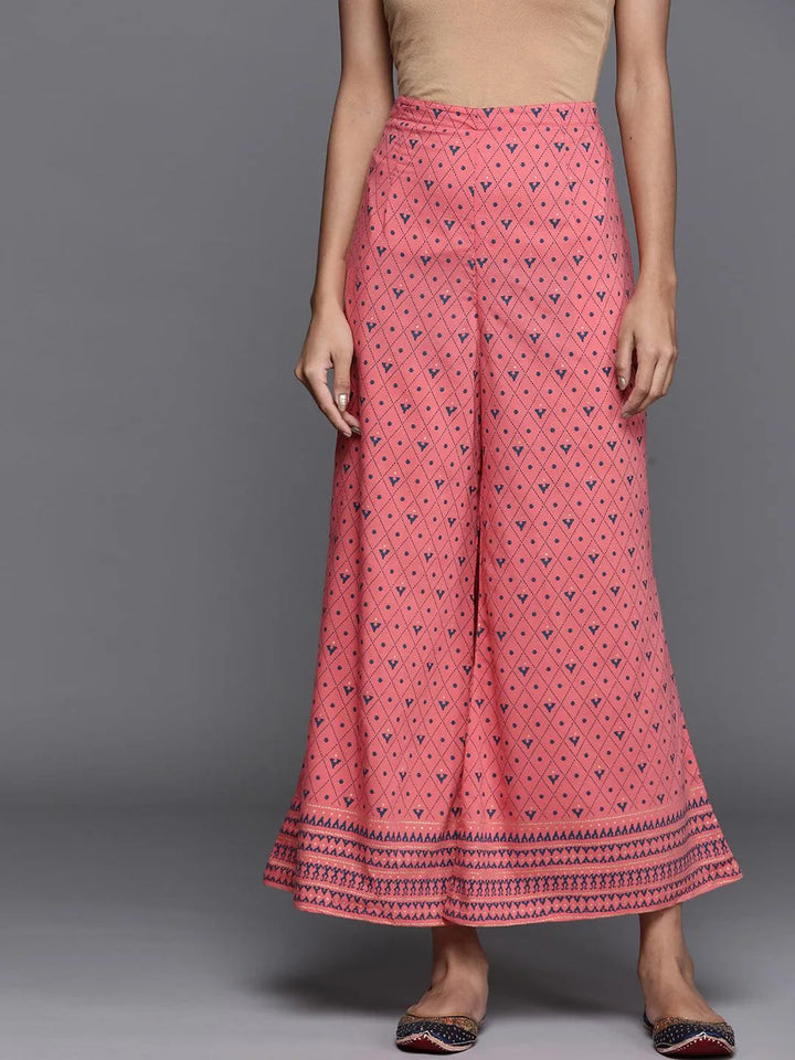 Pink Printed Silk Palazzos - Libas