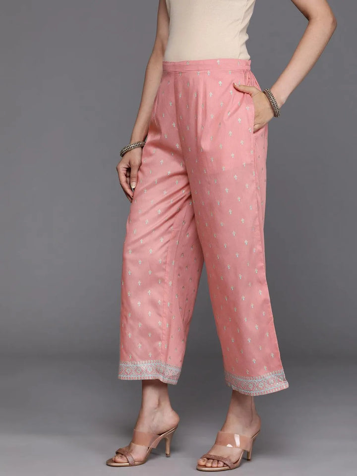 Pink Printed Silk Palazzos - Libas