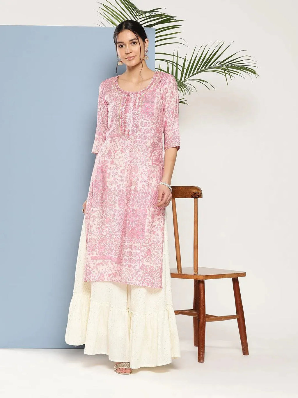 Buy Pink Printed Silk Straight Kurta Online at Rs.679 Libas