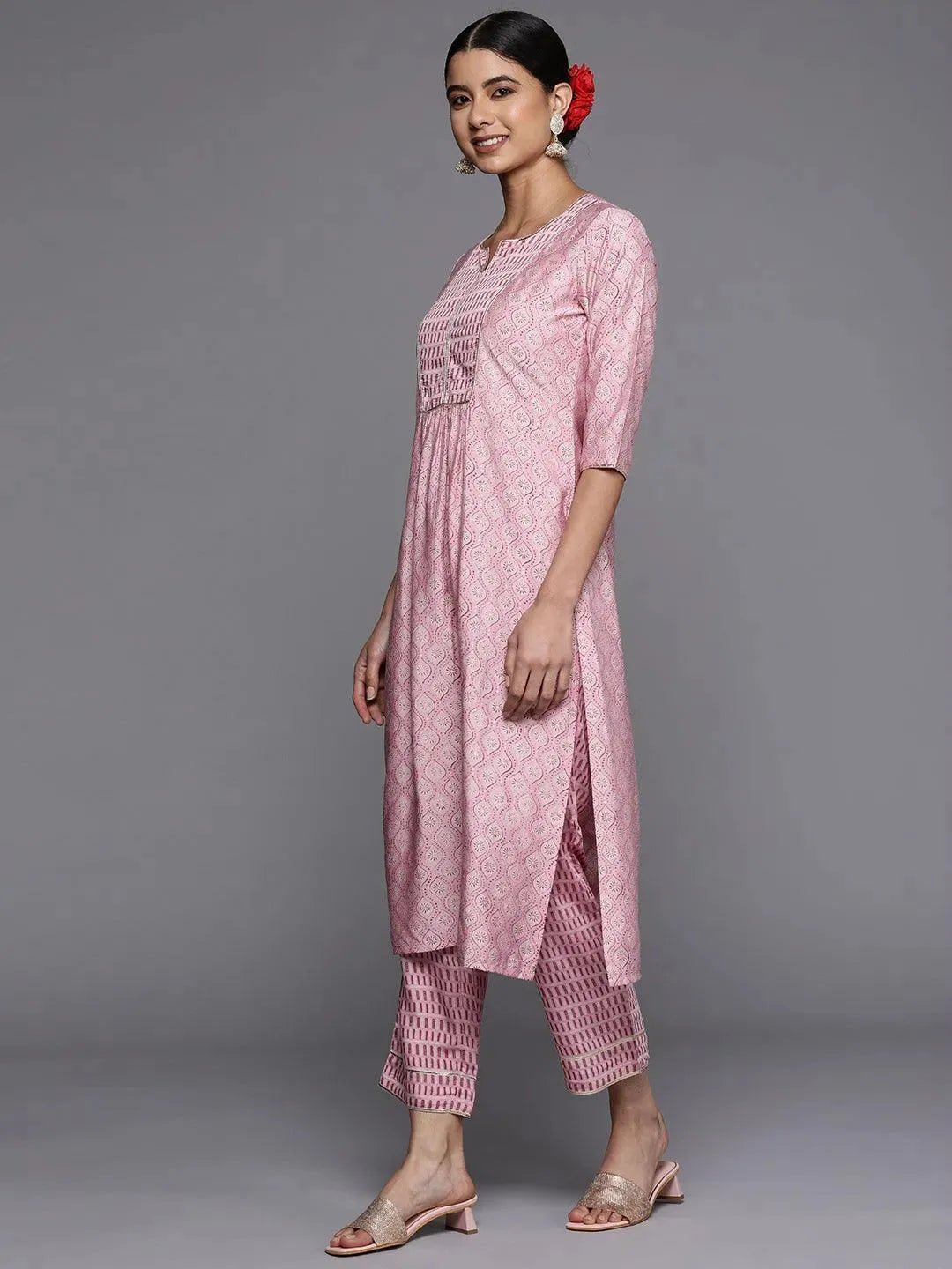 

Pink Printed Silk Straight Kurta