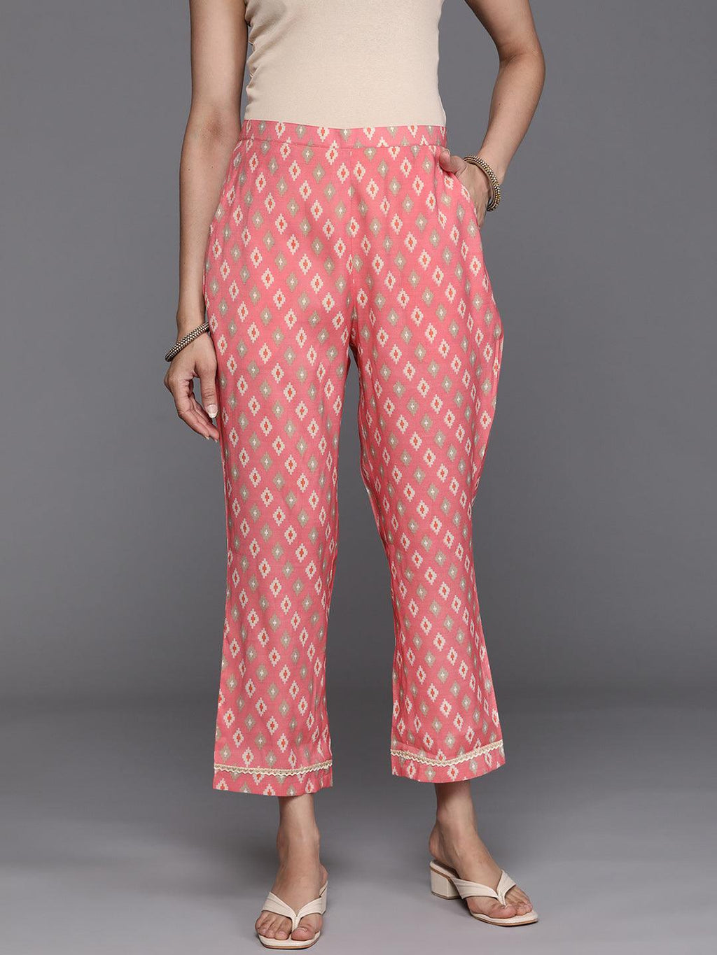 Brown silk cotton wide trousers extravagant dark pattern - Shop leftbank  Women's Pants - Pinkoi