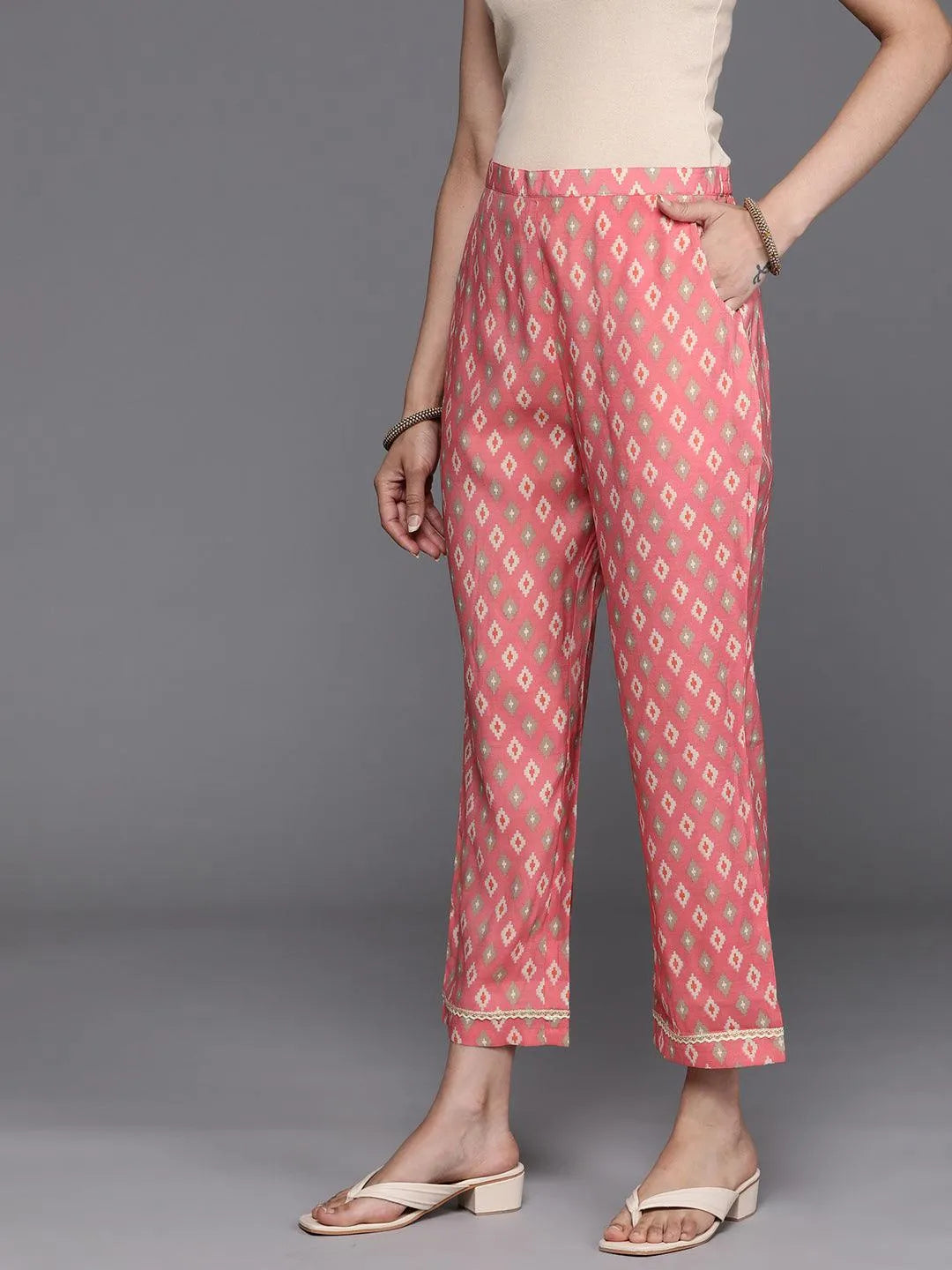 Pink Printed Silk Trousers - Libas