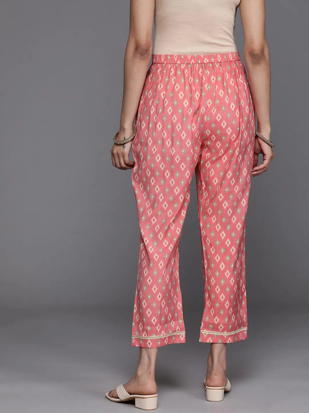 Pink Printed Silk Trousers - Libas