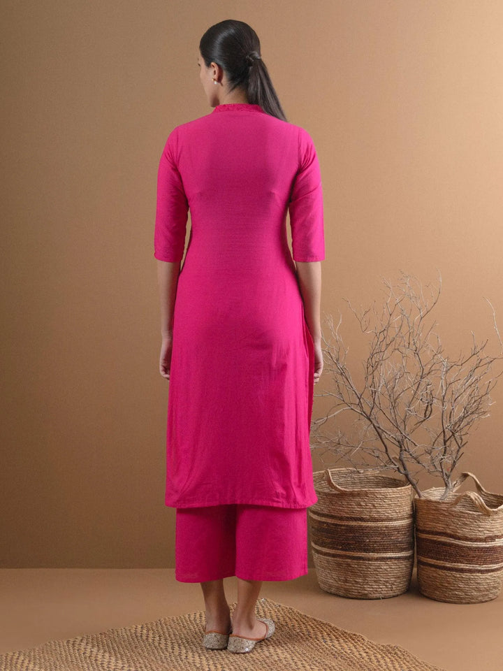 Pink Schiffli Cotton Kurta Set - Libas