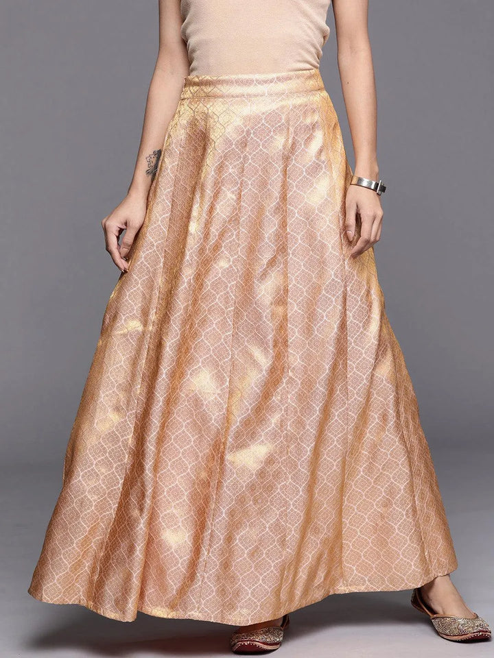 Pink Self Design Brocade Skirt - Libas