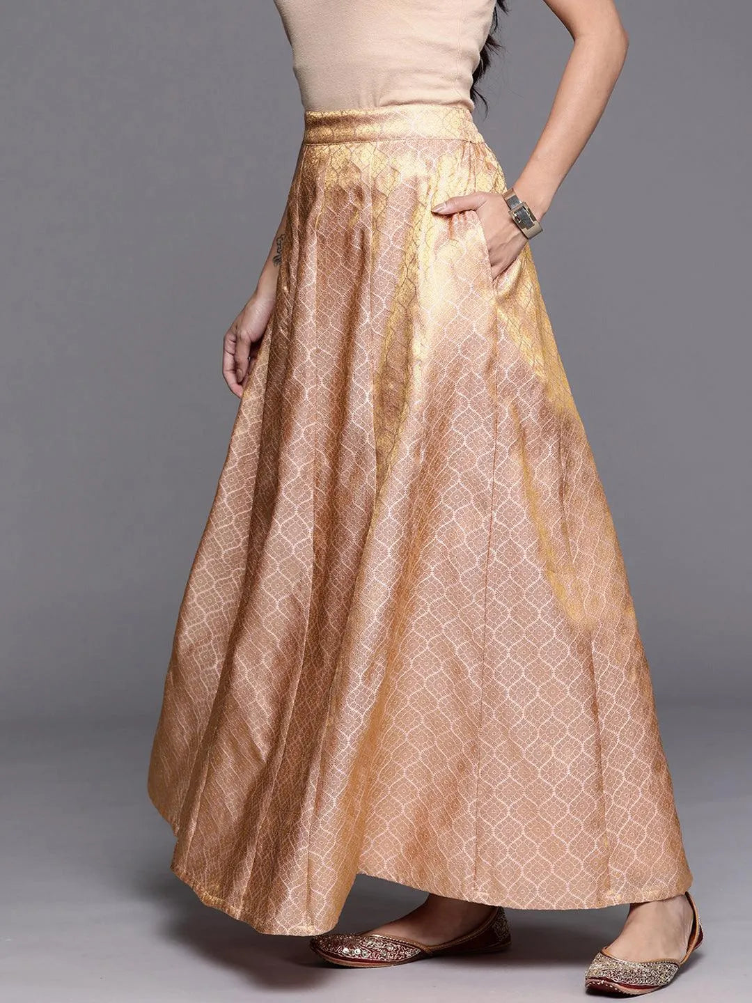 Pink Self Design Brocade Skirt - Libas 