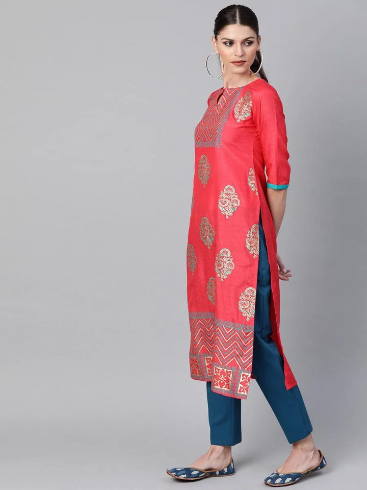 Pink Self Design Chanderi Kurta - Libas