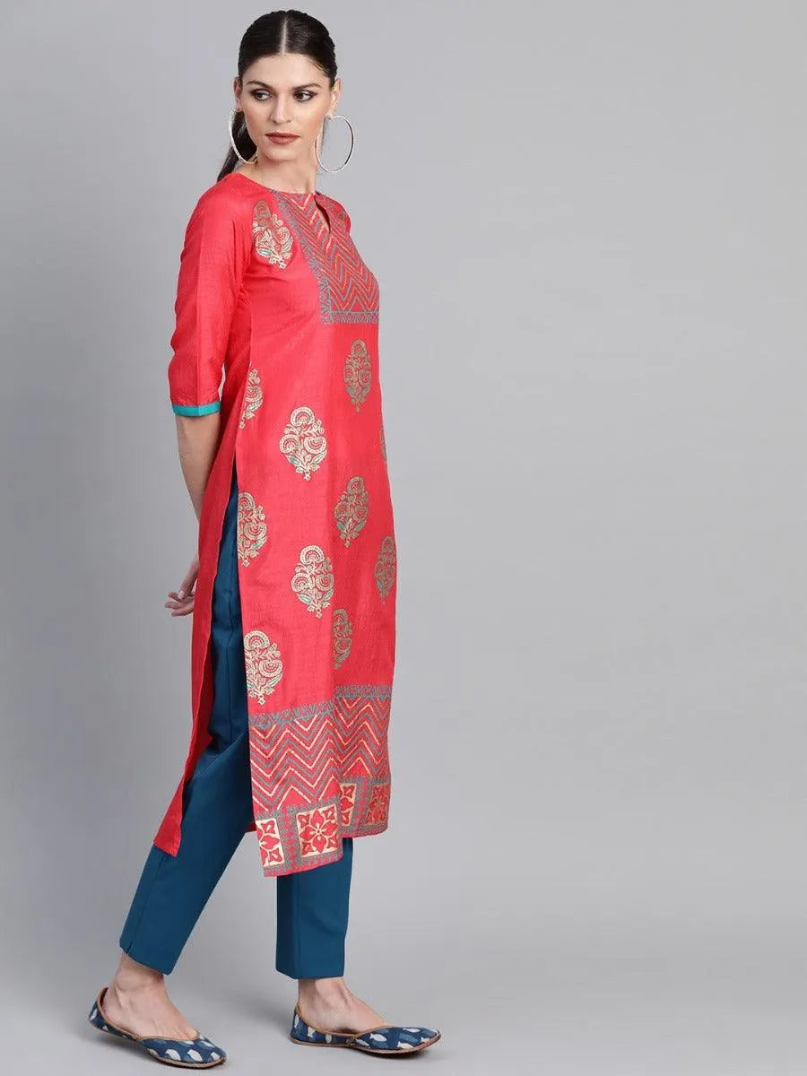 Pink Self Design Chanderi Kurta - Libas