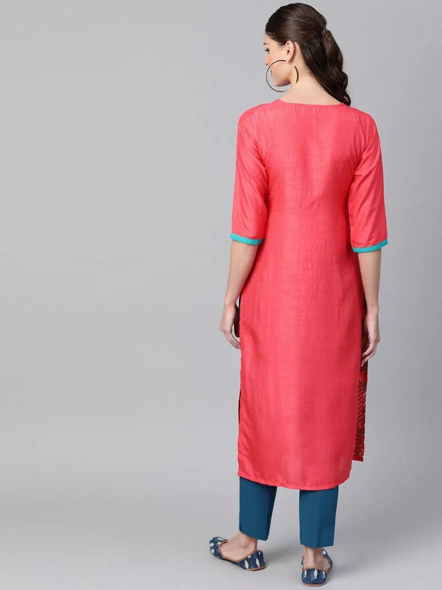 Pink Self Design Chanderi Kurta - Libas