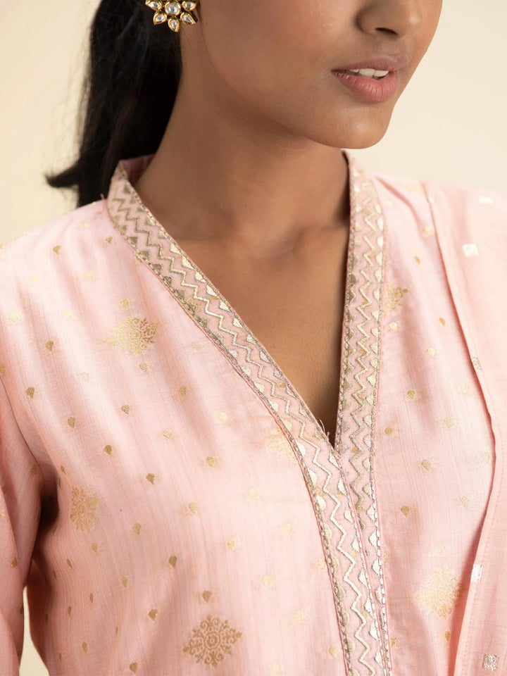 Pink Self Design Chanderi Silk Suit Set - Libas