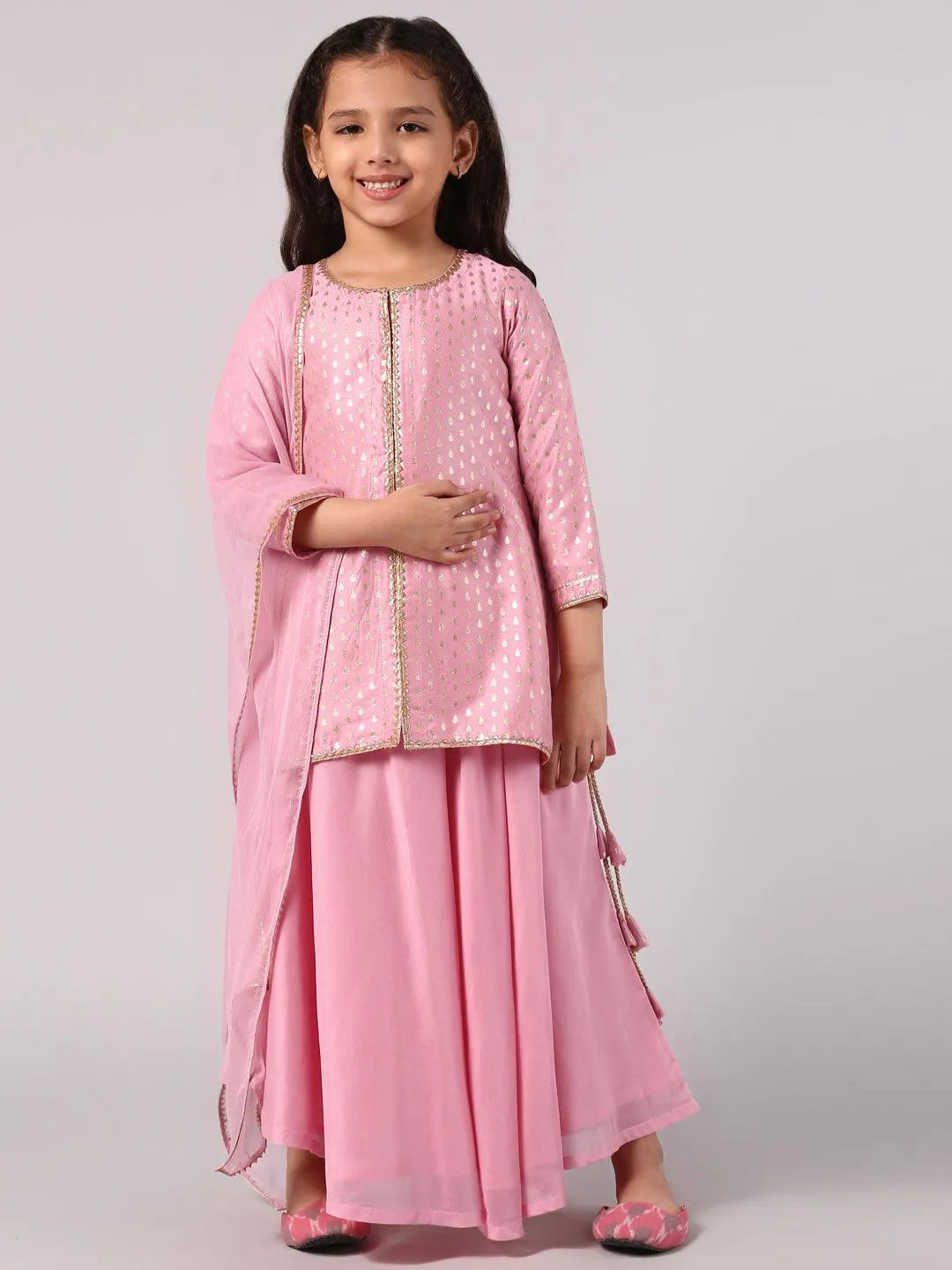 Pink Self Design Chanderi Silk Suit Set - Libas 