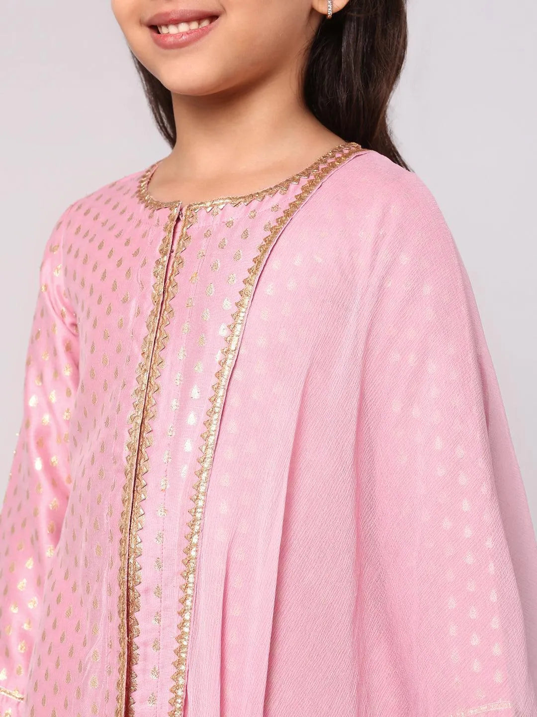 Pink Self Design Chanderi Silk Suit Set - Libas