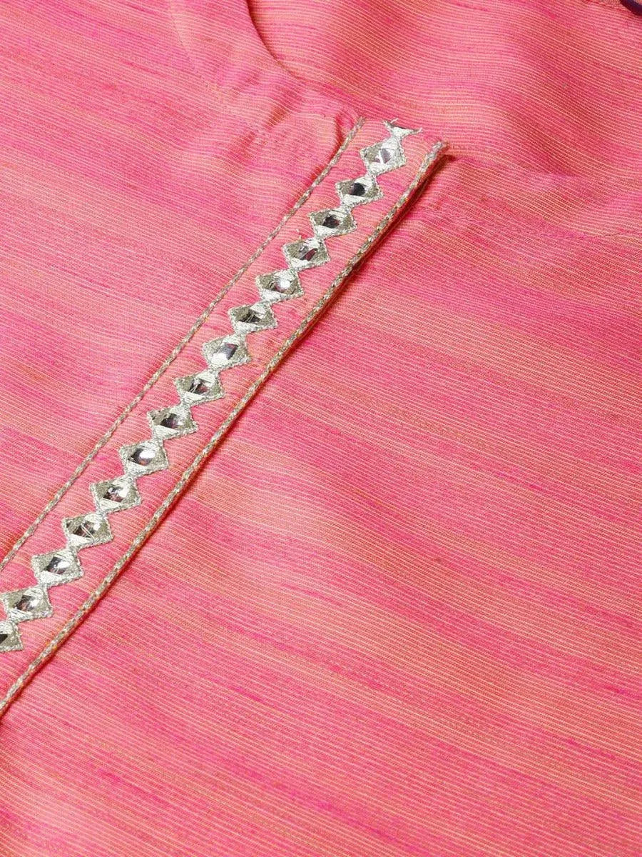 

Pink Self Design Chanderi Silk Straight Kurta With Trousers