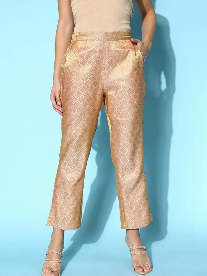 Pink Self Design Jacquard Trousers - Libas