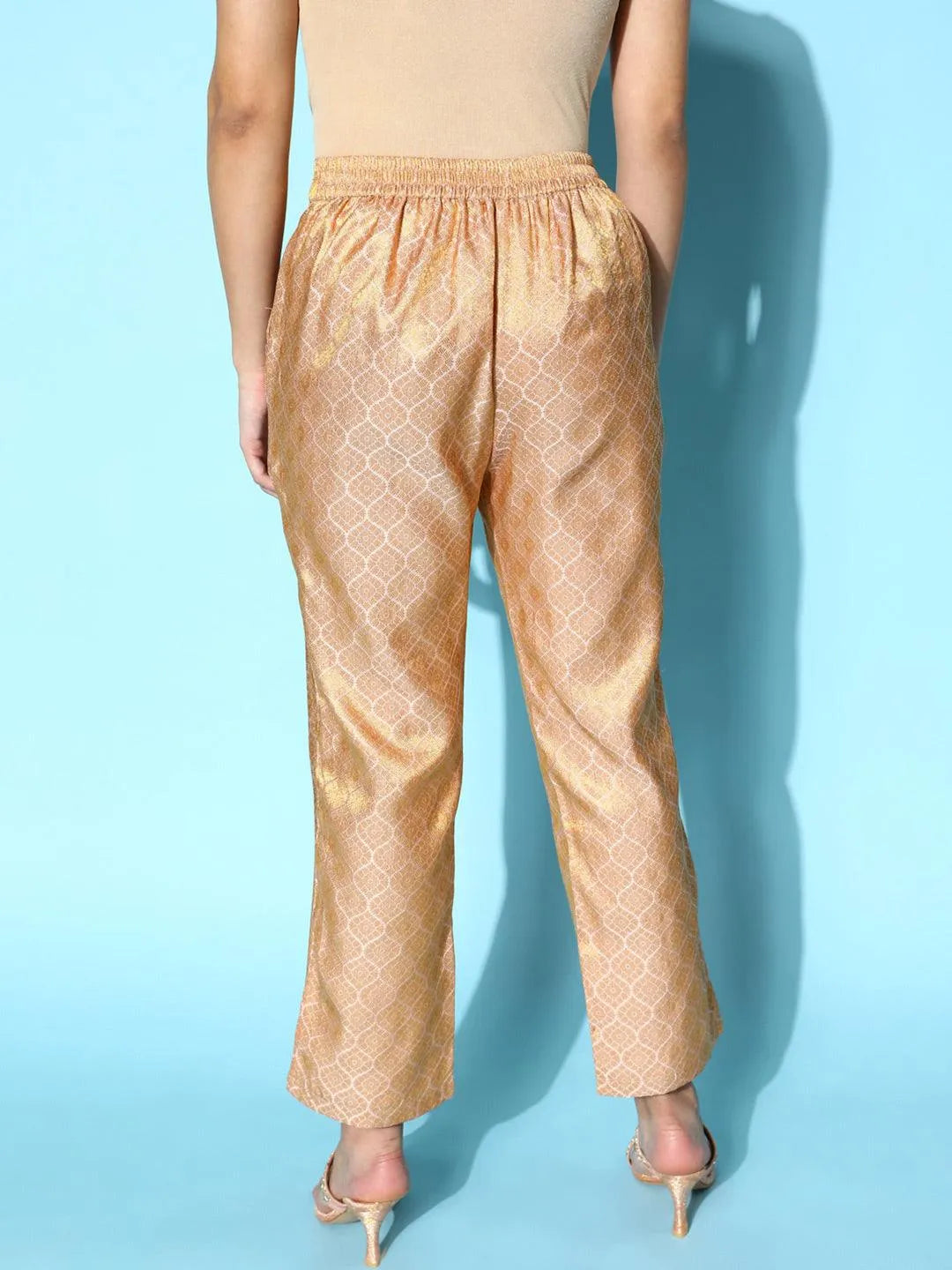 Pink Self Design Jacquard Trousers - Libas