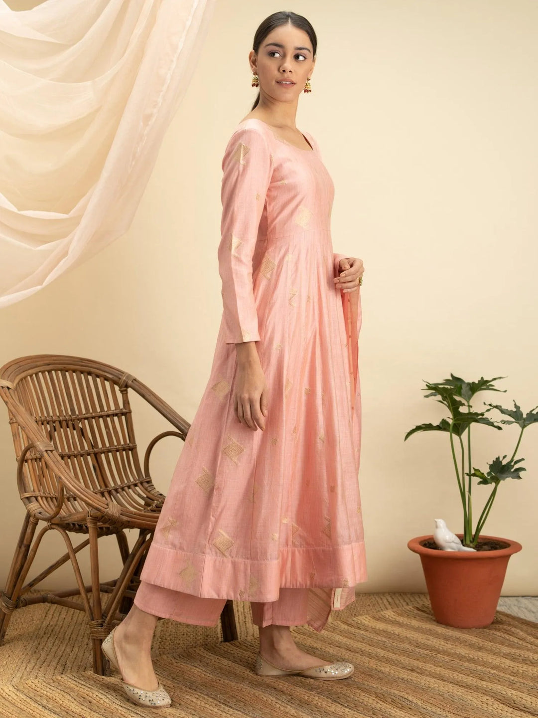 Pink Self Design Silk Suit Set - Libas 