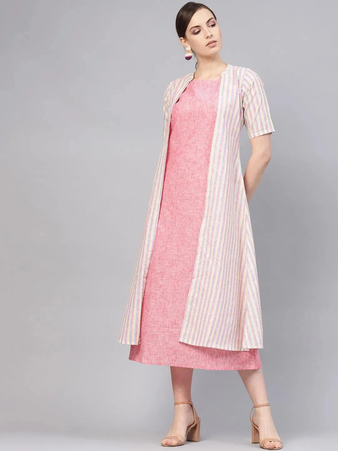 

Buy Pink Solid Cotton Dress With Jacket - 8092MJ- | Libas Ethnic Wear Online