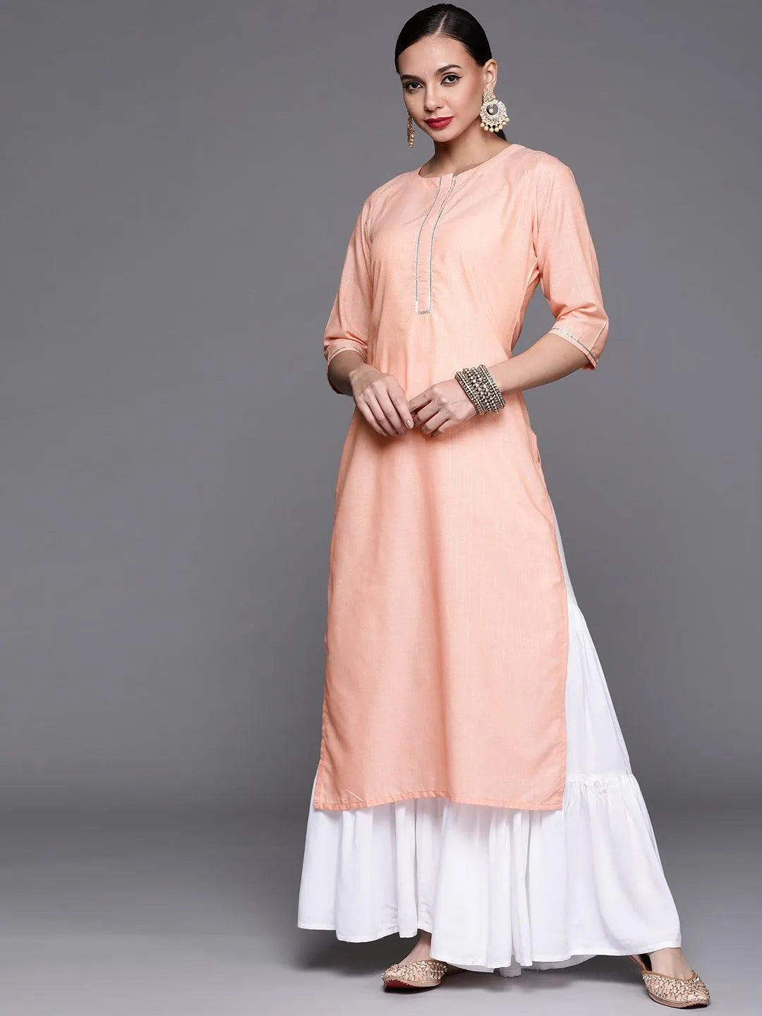 Pink Solid Cotton Kurta - Libas