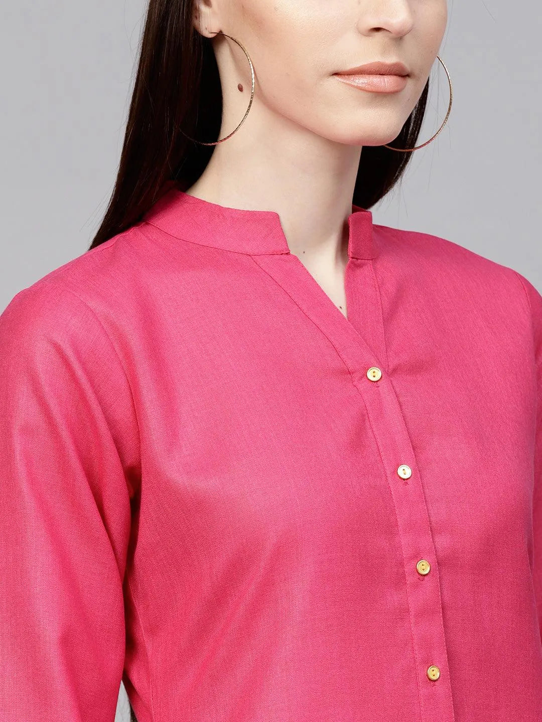 Pink Solid Cotton Kurta - Libas