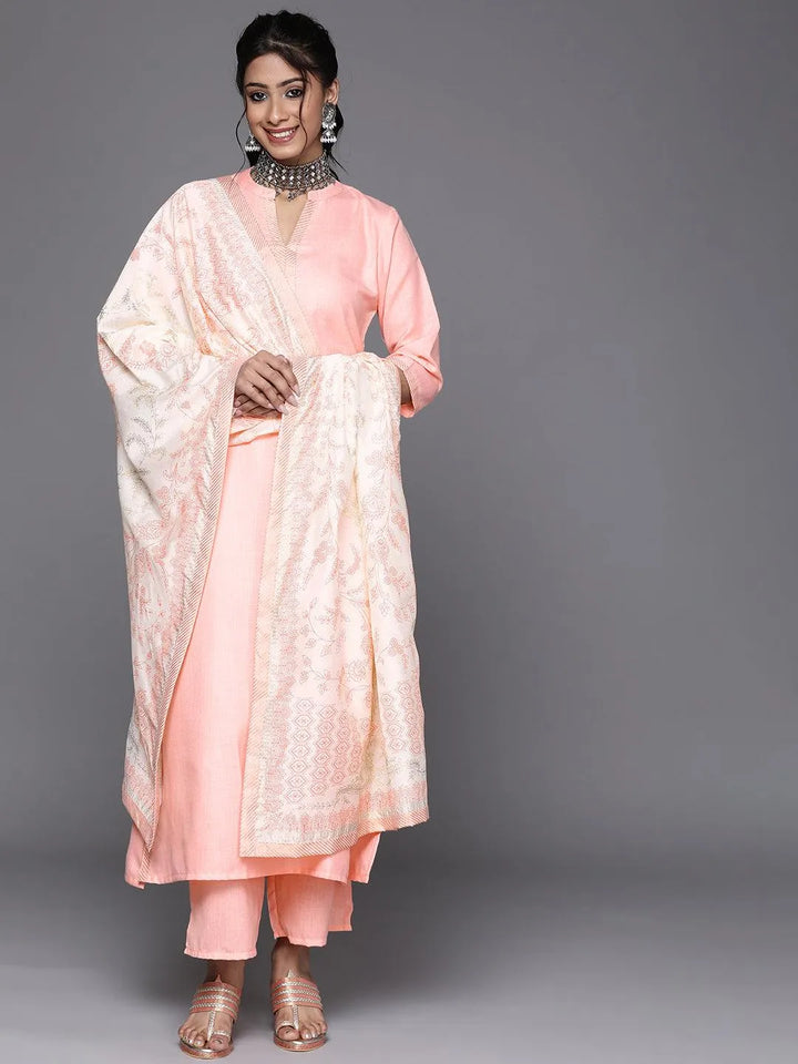 Pink Solid Cotton Suit Set - Libas