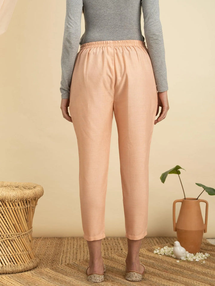 Pink Solid Cotton Trousers - Libas