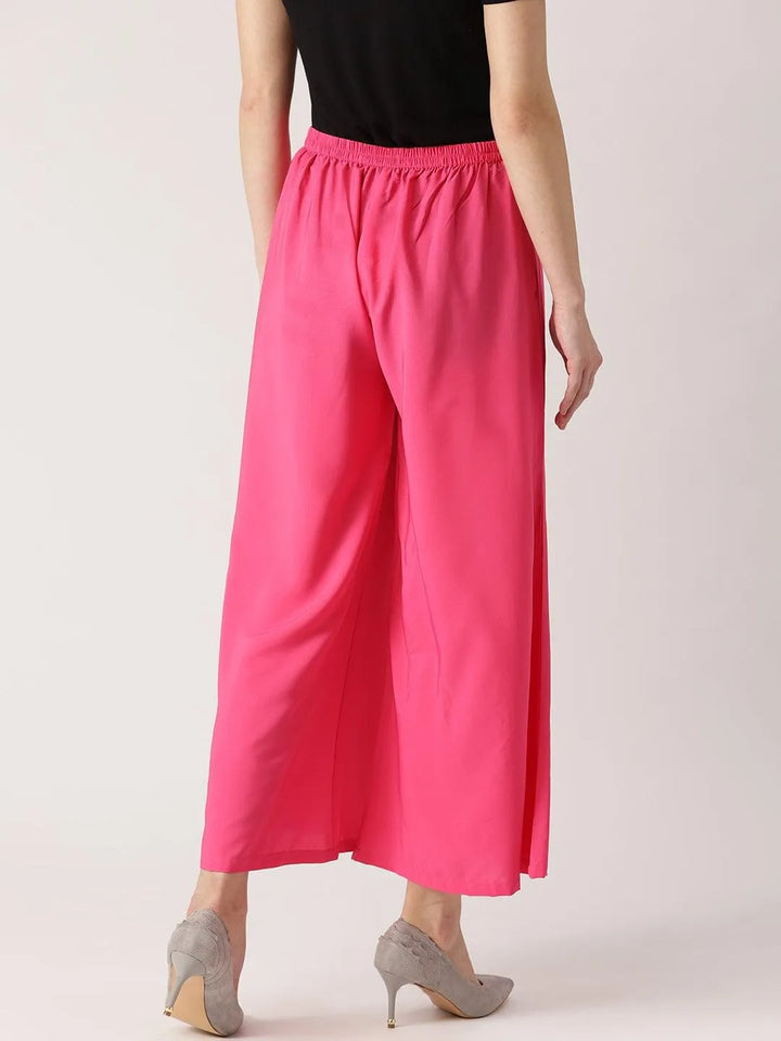 Pink Solid Crepe Palazzos - Libas