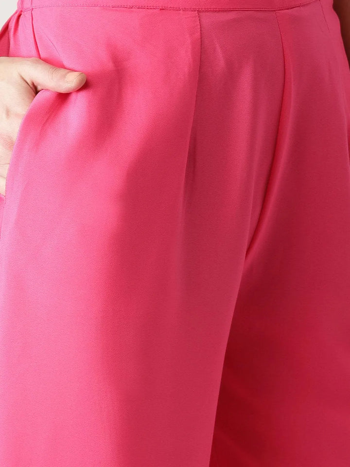 Pink Solid Crepe Palazzos - Libas