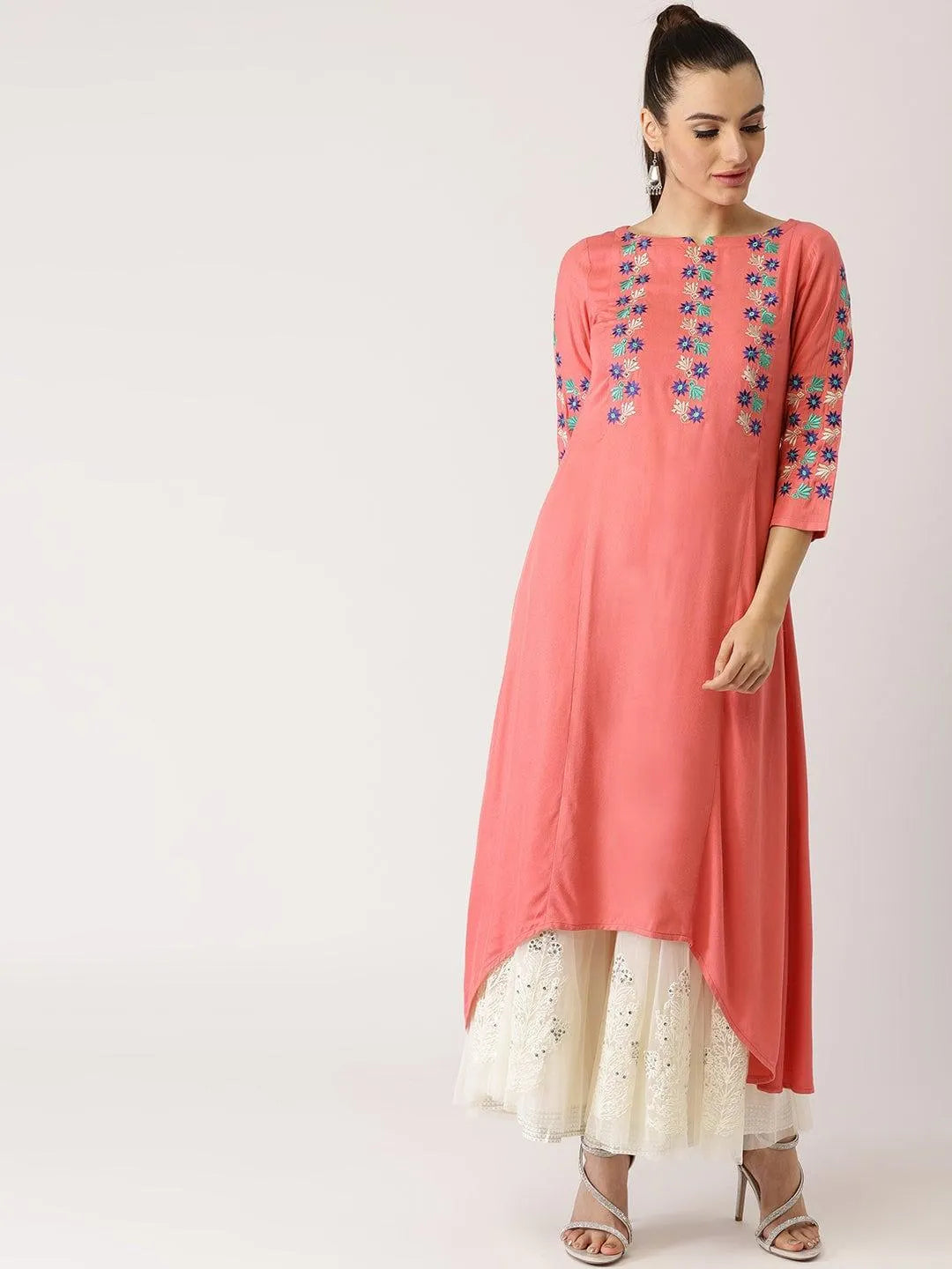 Pink Solid Rayon Kurta - Libas