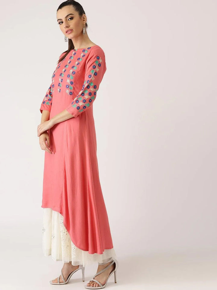 Pink Solid Rayon Kurta - Libas