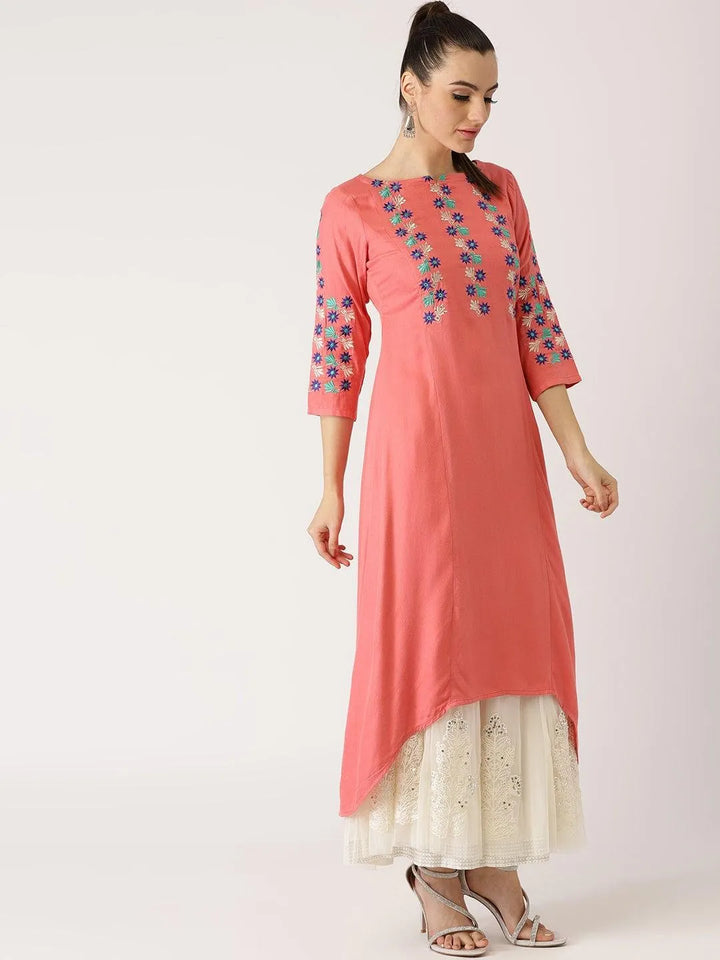 Pink Solid Rayon Kurta - Libas