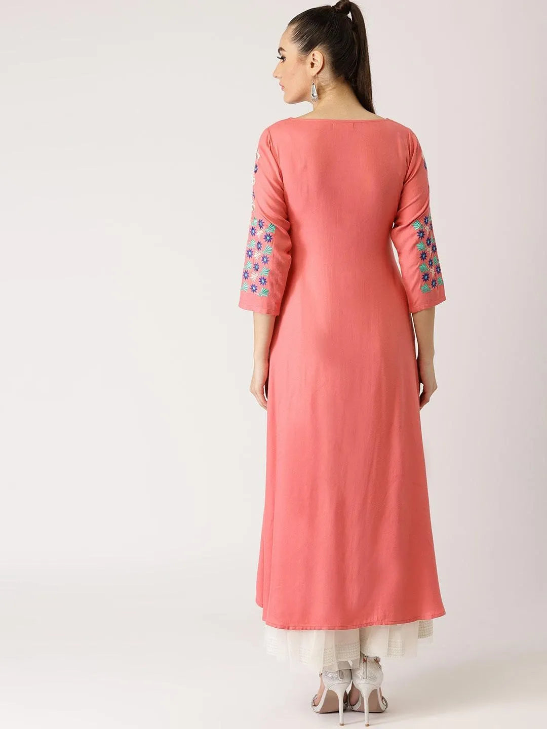 Pink Solid Rayon Kurta - Libas